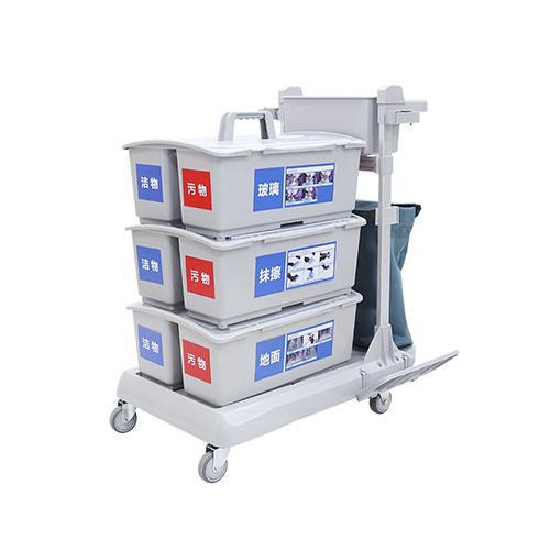 靈動型平推系統清潔車 配垃圾袋、3個含標貼雙格桶 JD R323